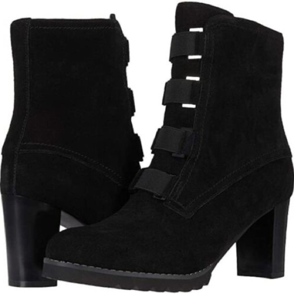 NWOT Blondo Reilly Waterproof Black Suede Leather Block Heel Lug Sole Boot Shoes